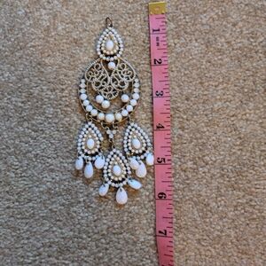 Elegant Gold and White Chandelier Earrings